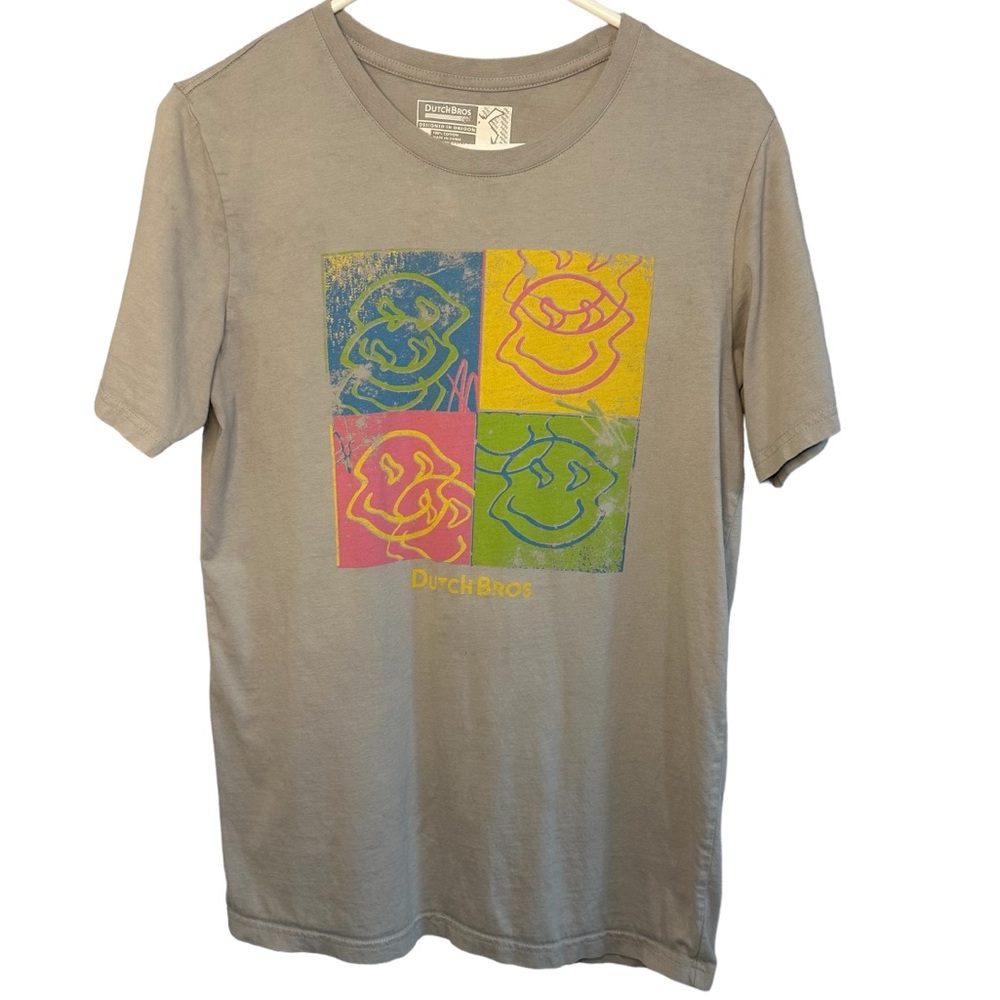 Dutch Bros Grey Color Block T Smiley Face DB 1992 SMALL + MEDIUM+ XXL